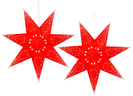 Lumineo Verlichte kerststerren - 2x - rood - 40 cm - op batterijen - 20 led lampjes - warm wit