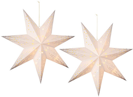 Lumineo Verlichte kerststerren - 2x - wit - 40 cm - op batterijen - 10 led lampjes - warm wit