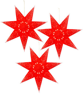 Lumineo Verlichte kerststerren - 3x - rood - 40 cm - op batterijen - 20 led lampjes - warm wit