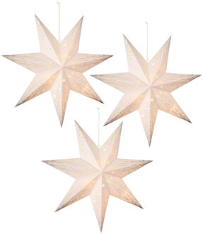 Lumineo Verlichte kerststerren - 3x - wit - 40 cm - op batterijen - 10 led lampjes - warm wit