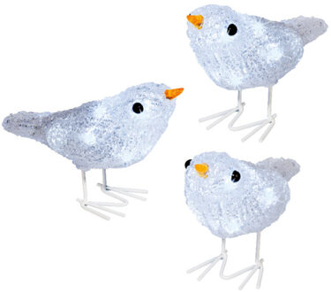 Lumineo Verlichte vogels - 3x st - 16 cm - 30 led lampjes - helder wit - acryl - kerstverlichting figuren