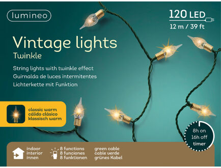 Lumineo Vintage kerstverlichting ? 120 led lampjes - klassiek warm wit ? 11,9 meter ? kunststof