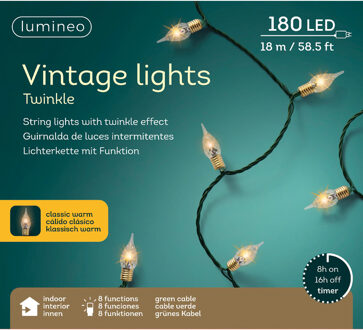 Lumineo Vintage kerstverlichting - 180 led lampjes - klassiek warm wit - 18 m?- 8-functies