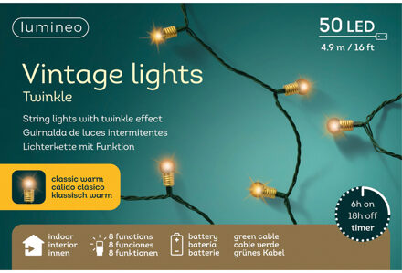 Lumineo Vintage kerstverlichting - 50 led lampjes - klassiek warm wit - 490 cm - batterij