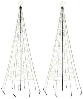 Lumineo Vlaggenmast kerstboom met ster - 2x - verlichting - 480 leds - D100 x H320 cm - warm wit