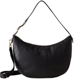 Luna Bag 011 Medium Zwarte Leren Schoudertas Borbonese , Black , Dames - ONE Size
