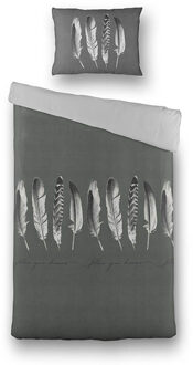 Luna Dekbedovertrek Endless Feathers - Eenpersoons (140x220 cm) - Antraciet Microvezel Katoen - Dessin: Veren - Luna - Dekbed-Discounter.nl