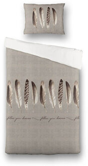 Luna Dekbedovertrek Endless Feathers - Eenpersoons (140x220 cm) - Beige Microvezel Katoen - Dessin: Veren - Luna - Dekbed-Discounter.nl