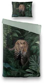 Luna Dekbedovertrek Jungle Cheetah Dekbedovertrek - Eenpersoons (140x220 cm) - Groen & Roze Microvezel Katoen - Dessin: Dieren - Luna