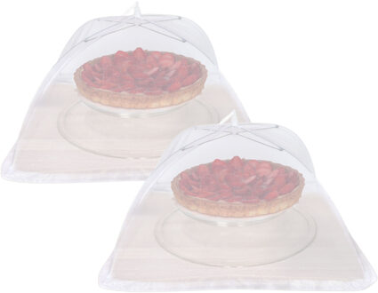 Lunace Vliegenkap/voedselkap tegen insecten - 2x - wit - D50 x H30 cm - opvouwbaar - paraplu