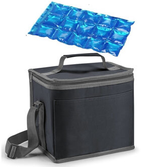 Lunch/blikjes koeltas - klein model - zwart - 24 x 22 x 17 cm - met flexibel koelelement