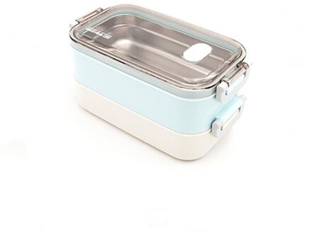 Lunch Box Leakproof Double Layer Bento Box Eco-friendly Food Container Stainless Steel for Kids School Picnic Microwavable SS 2laag blauw
