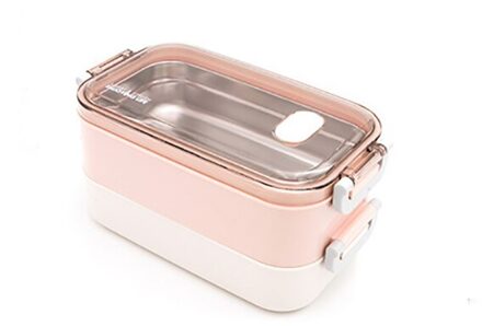 Lunch Box Leakproof Double Layer Bento Box Eco-friendly Food Container Stainless Steel for Kids School Picnic Microwavable SS 2laag roze
