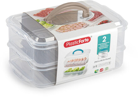 Lunch en Vleeswaren bewaarbakjes - transparant - 24 x 16 x 11 cm - 2 lagen - broodbeleg vershouddoos