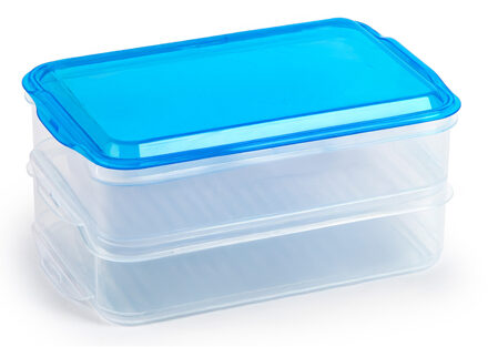 Lunch en Vleeswaren bewaarbakjes - transparant/blauw - 24 x 16 x 11 cm - 2 lagen - vershouddoos