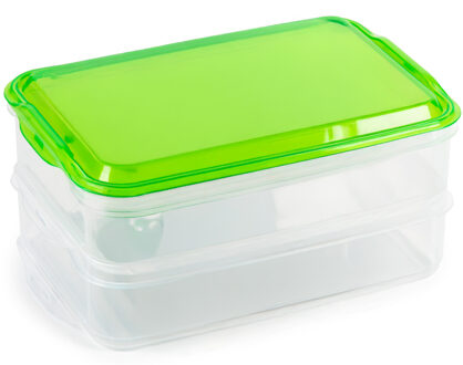 Lunch en Vleeswaren bewaarbakjes - transparant/groen - 24 x 16 x 11 cm - 2 lagen - vershouddoos