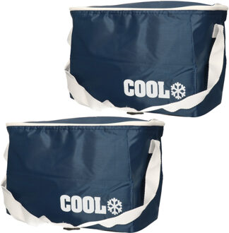 Lunch koeltas - Set van 2x stuks - navy blauw - 8 liter - 30 x 16 x 22 cm - polyester - kleine koelb