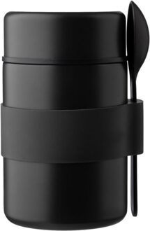 Lunch pot/beker Niko - met lepel - dubbelwandig - RVS - zwart - 460 ml - soep/lunch to go