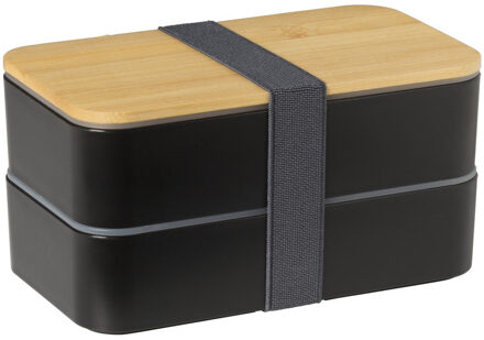 Lunchbox dubbel - zwart - 9.5x18.5x10.5 cm