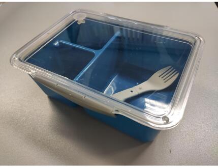 Lunchbox kunststof met vork 20x15x7cm blauw