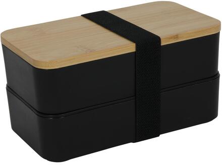 Lunchbox met bestek dubbel 18x10x9,5cm zwart