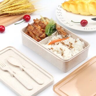 Lunchbox Tarwe Stro Bento Box Met Servies Milieuvriendelijke Draagbare Voedsel Container Kids Picknick School Microwavable