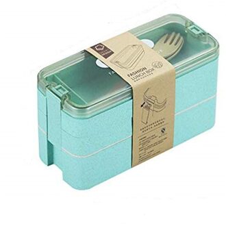 Lunchbox Voor Kantoor Student Lunchbox Tarwe Stro Bento Dozen 3 Layer Voedsel Doos Magnetron Servies Voedsel Opslag Container groen