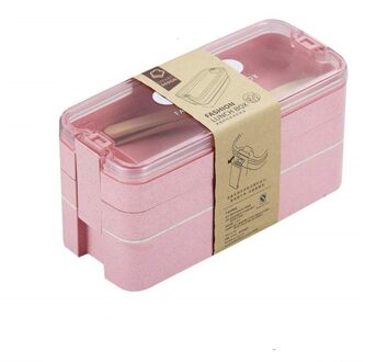 Lunchbox Voor Kantoor Student Lunchbox Tarwe Stro Bento Dozen 3 Layer Voedsel Doos Magnetron Servies Voedsel Opslag Container Roze