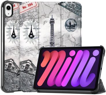 Lunso 3-Vouw sleepcover hoes - iPad Mini 6 (2021) - Eiffeltoren Zwart, Wit, Grijs
