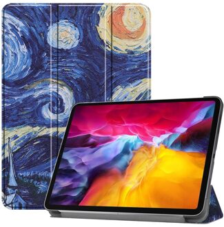 Lunso 3-Vouw sleepcover hoes - iPad Pro 11 inch (2018/2020/2021) - Van Gogh De Sterrennacht Blauw, Wit, Groen