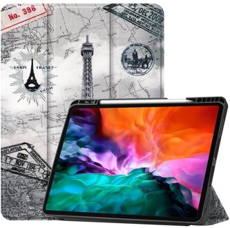 Lunso 3-Vouw sleepcover hoes - iPad Pro 12.9 inch (2021) - Eiffeltoren Wit, Grijs