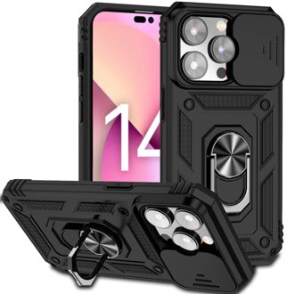 Lunso Armor backcover hoes met ringhouder - iPhone 14 Pro Max - Zwart