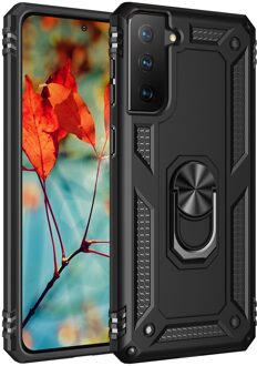 Lunso Armor backcover hoes met ringhouder - Samsung Galaxy S21 FE - Zwart