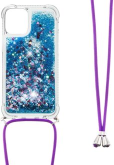 Lunso Backcover hoes met koord - iPhone 13 - Glitter Blauw