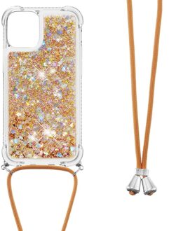 Lunso Backcover hoes met koord - iPhone 13 - Glitter Goud