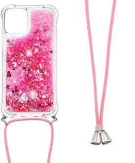 Lunso Backcover hoes met koord - iPhone 13 - Glitter Roze
