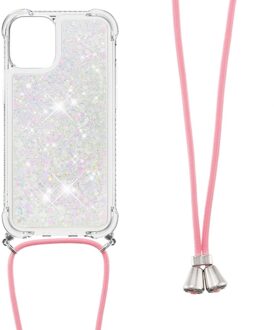 Lunso Backcover hoes met koord - iPhone 13 - Glitter Zilver