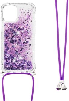Lunso Backcover hoes met koord - iPhone 13 Mini - Glitter Paars