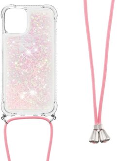 Lunso Backcover hoes met koord - iPhone 13 Mini - Glitter Rose Zilver Roze, Zilver