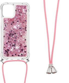 Lunso Backcover hoes met koord - iPhone 13 Pro Max - Glitter Rose Goud