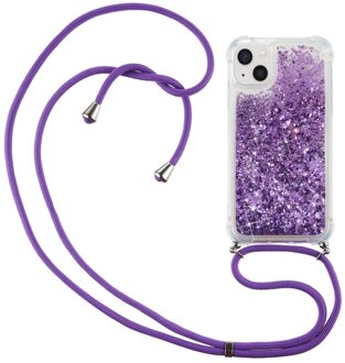 Lunso Backcover hoes met koord - iPhone 14 - Glitter Paars