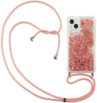 Lunso Backcover hoes met koord - iPhone 14 - Glitter Rose Goud
