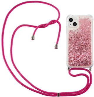 Lunso Backcover hoes met koord - iPhone 14 - Glitter Roze