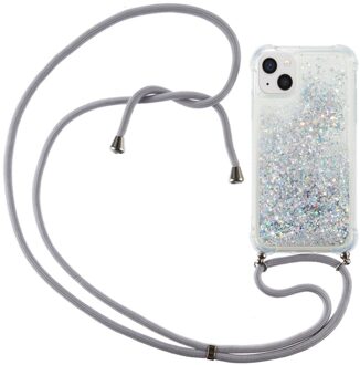 Lunso Backcover hoes met koord - iPhone 14 - Glitter Zilver
