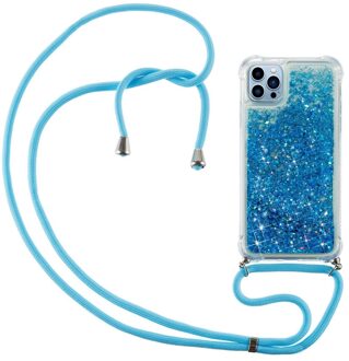 Lunso Backcover hoes met koord - iPhone 14 Pro - Glitter Blauw