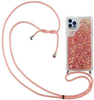 Lunso Backcover hoes met koord - iPhone 14 Pro - Glitter Rose Goud