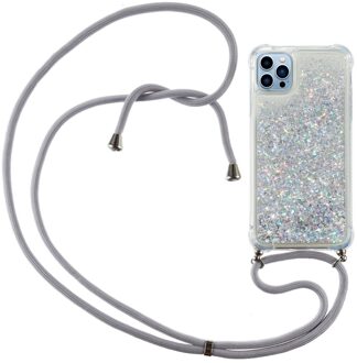 Lunso Backcover hoes met koord - iPhone 14 Pro Max - Glitter Zilver