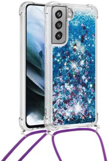 Lunso Backcover hoes met koord - Samsung Galaxy S21 FE - Glitter Blauw
