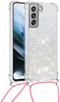 Lunso Backcover hoes met koord - Samsung Galaxy S21 FE - Glitter Zilver