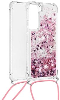 Lunso Backcover hoes met koord - Samsung Galaxy S22 - Glitter Rose Goud